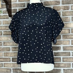 SHEIN Size XL Black High Neck Top With White Heart Detail